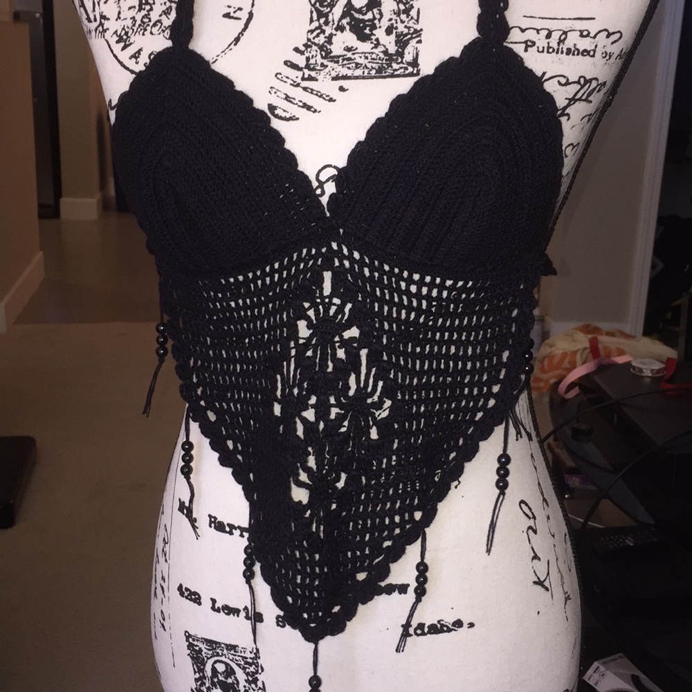XXS Boho crochet top black